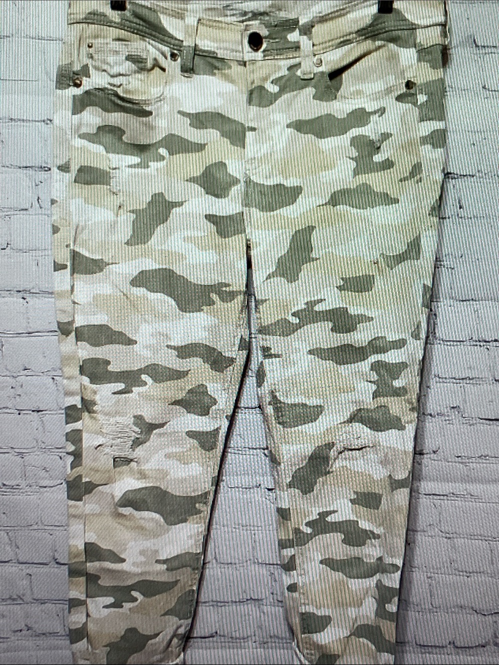 Seven7 Women's Skinny Camo Jeans - Beige & Olive Green